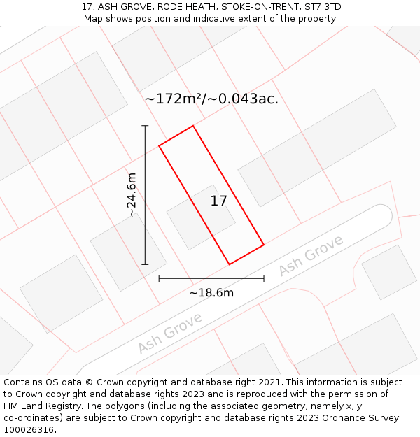 17, ASH GROVE, RODE HEATH, STOKE-ON-TRENT, ST7 3TD: Plot and title map