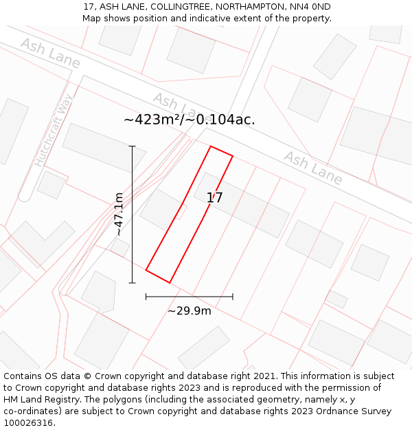 17, ASH LANE, COLLINGTREE, NORTHAMPTON, NN4 0ND: Plot and title map