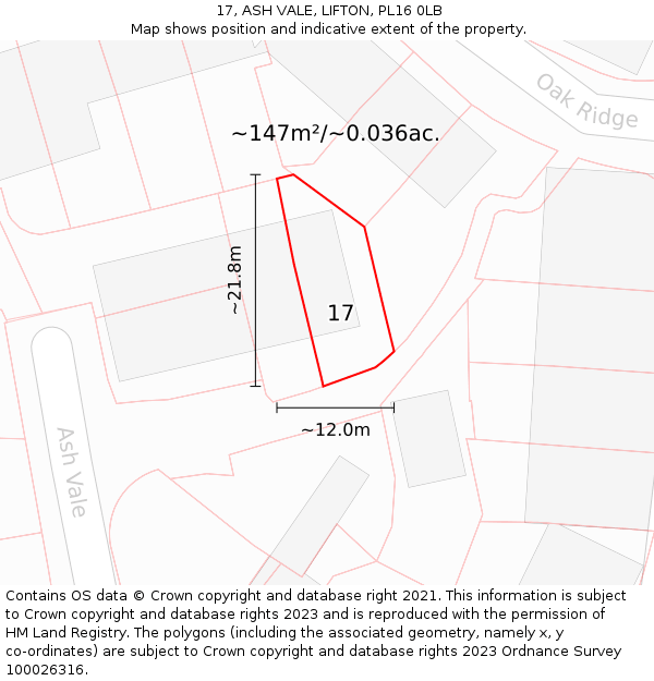 17, ASH VALE, LIFTON, PL16 0LB: Plot and title map