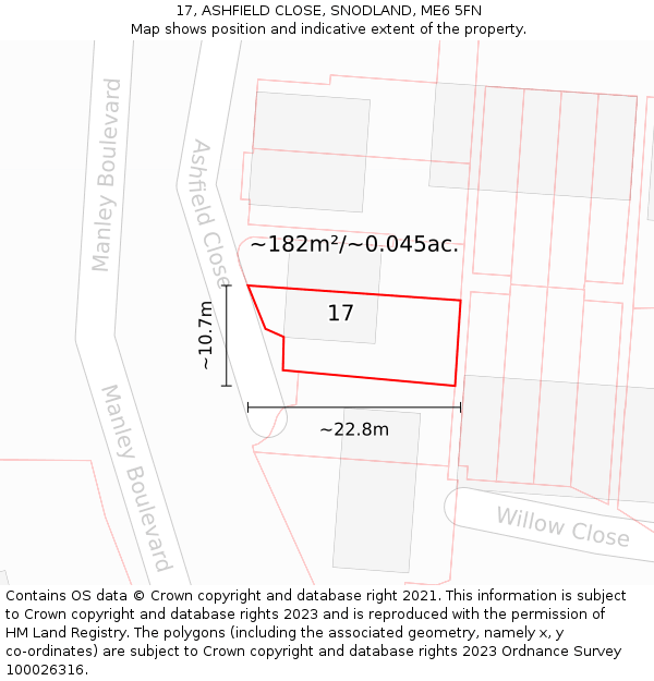 17, ASHFIELD CLOSE, SNODLAND, ME6 5FN: Plot and title map