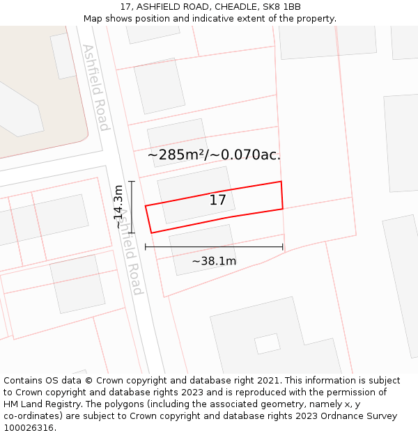 17, ASHFIELD ROAD, CHEADLE, SK8 1BB: Plot and title map