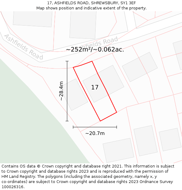 17, ASHFIELDS ROAD, SHREWSBURY, SY1 3EF: Plot and title map