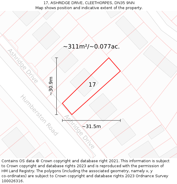 17, ASHRIDGE DRIVE, CLEETHORPES, DN35 9NN: Plot and title map