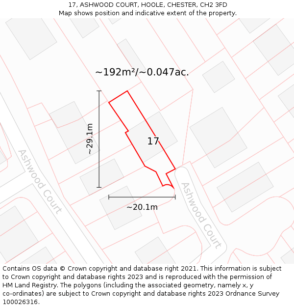 17, ASHWOOD COURT, HOOLE, CHESTER, CH2 3FD: Plot and title map