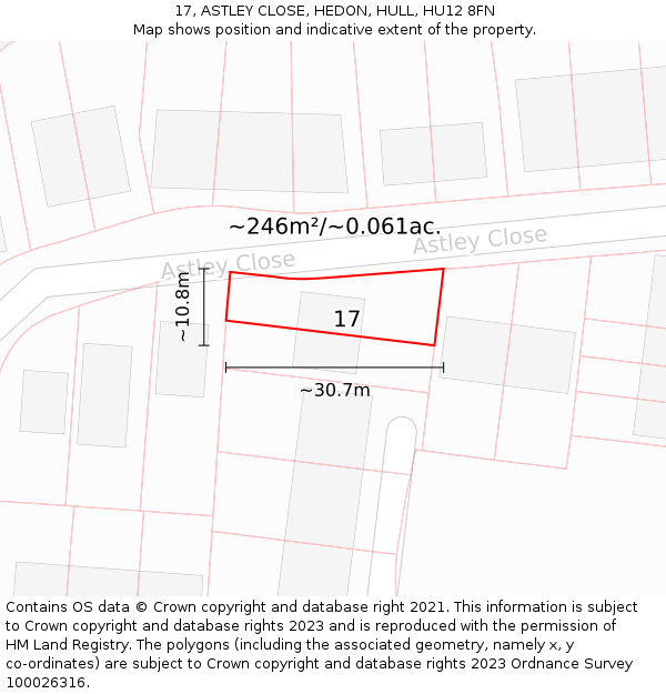 17, ASTLEY CLOSE, HEDON, HULL, HU12 8FN: Plot and title map