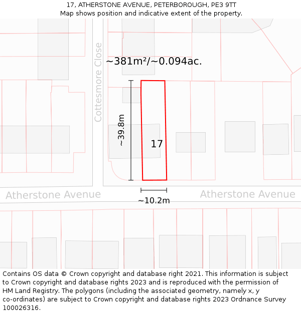 17, ATHERSTONE AVENUE, PETERBOROUGH, PE3 9TT: Plot and title map