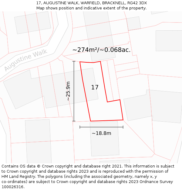 17, AUGUSTINE WALK, WARFIELD, BRACKNELL, RG42 3DX: Plot and title map