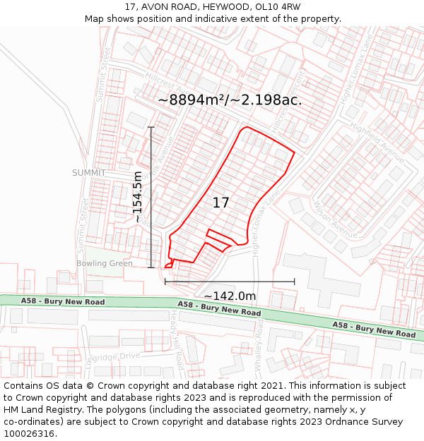 17, AVON ROAD, HEYWOOD, OL10 4RW: Plot and title map