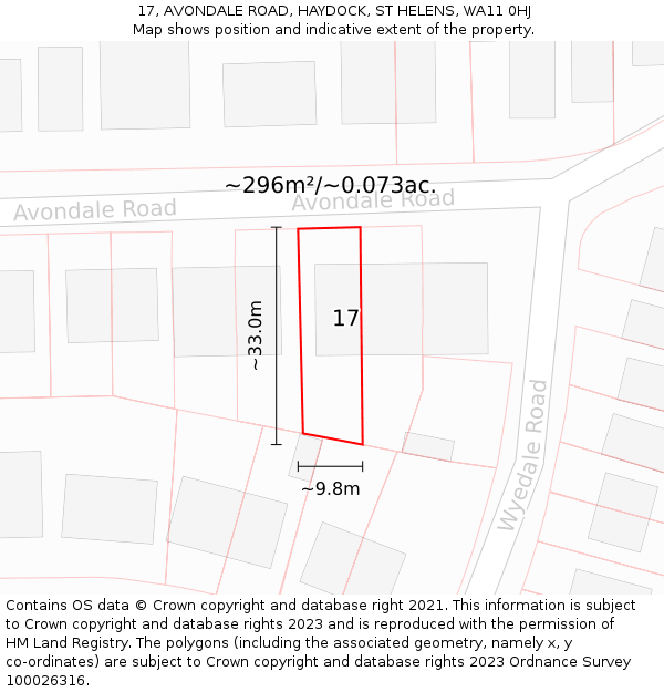 17, AVONDALE ROAD, HAYDOCK, ST HELENS, WA11 0HJ: Plot and title map