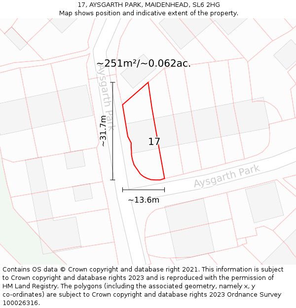 17, AYSGARTH PARK, MAIDENHEAD, SL6 2HG: Plot and title map