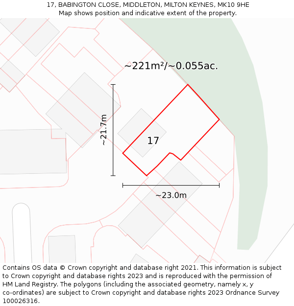 17, BABINGTON CLOSE, MIDDLETON, MILTON KEYNES, MK10 9HE: Plot and title map