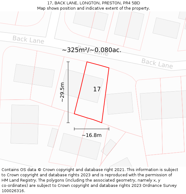 17, BACK LANE, LONGTON, PRESTON, PR4 5BD: Plot and title map