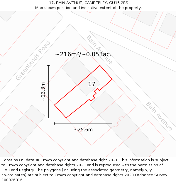 17, BAIN AVENUE, CAMBERLEY, GU15 2RS: Plot and title map