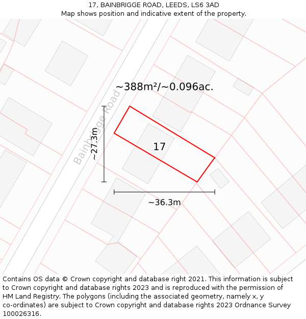 17, BAINBRIGGE ROAD, LEEDS, LS6 3AD: Plot and title map