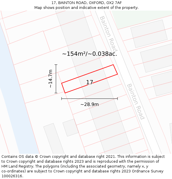 17, BAINTON ROAD, OXFORD, OX2 7AF: Plot and title map