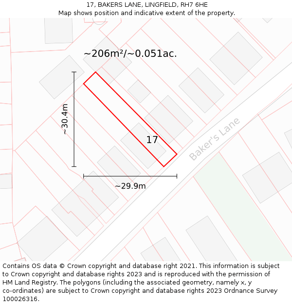 17, BAKERS LANE, LINGFIELD, RH7 6HE: Plot and title map
