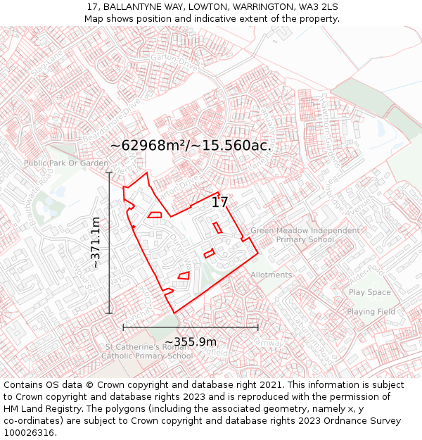 17, BALLANTYNE WAY, LOWTON, WARRINGTON, WA3 2LS: Plot and title map