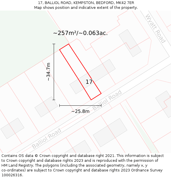 17, BALLIOL ROAD, KEMPSTON, BEDFORD, MK42 7ER: Plot and title map