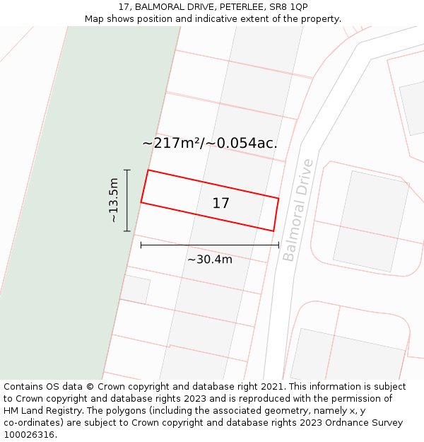 17, BALMORAL DRIVE, PETERLEE, SR8 1QP: Plot and title map