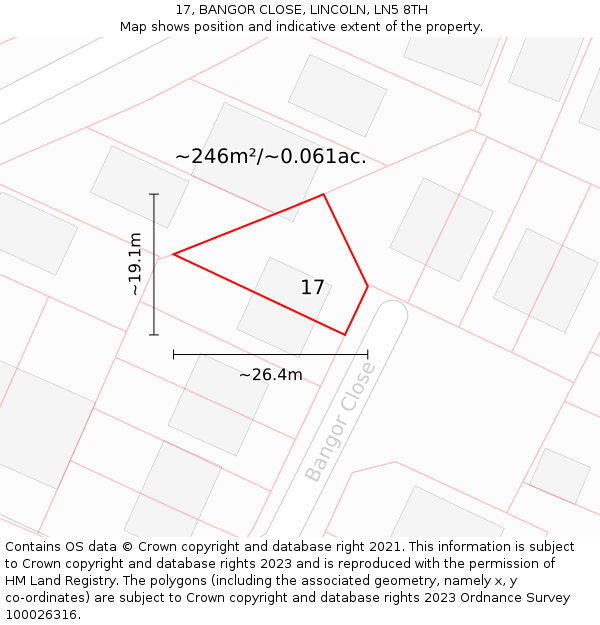 17, BANGOR CLOSE, LINCOLN, LN5 8TH: Plot and title map