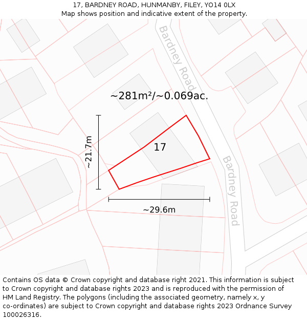 17, BARDNEY ROAD, HUNMANBY, FILEY, YO14 0LX: Plot and title map