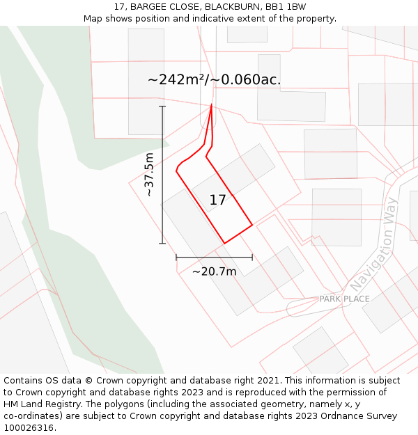 17, BARGEE CLOSE, BLACKBURN, BB1 1BW: Plot and title map