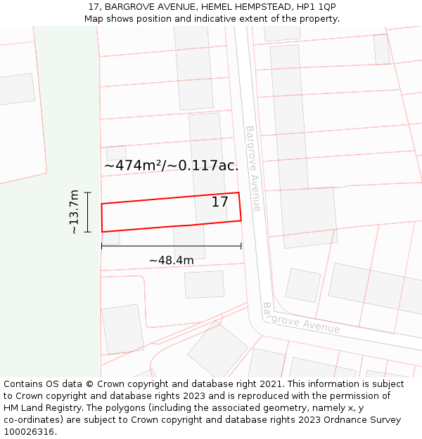 17, BARGROVE AVENUE, HEMEL HEMPSTEAD, HP1 1QP: Plot and title map