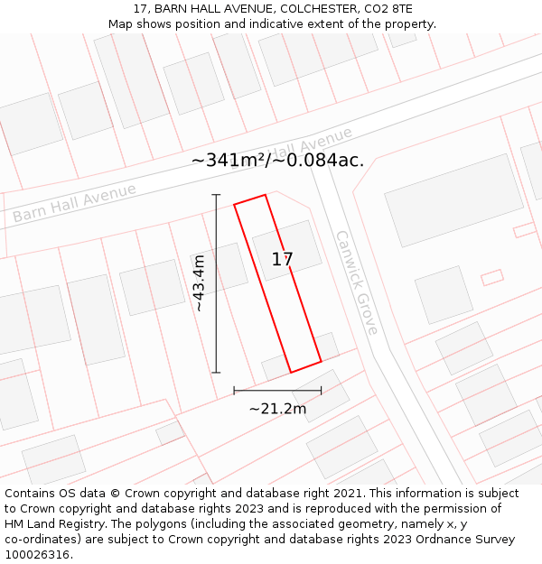 17, BARN HALL AVENUE, COLCHESTER, CO2 8TE: Plot and title map