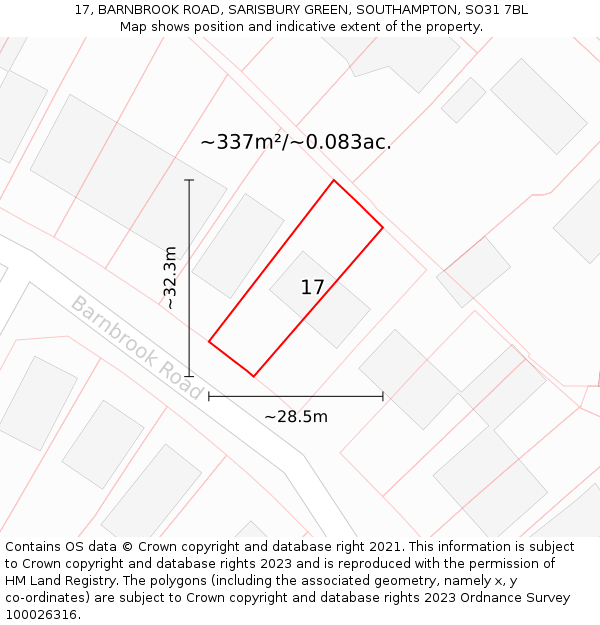 17, BARNBROOK ROAD, SARISBURY GREEN, SOUTHAMPTON, SO31 7BL: Plot and title map