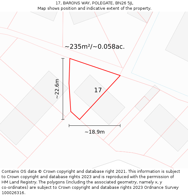 17, BARONS WAY, POLEGATE, BN26 5JL: Plot and title map