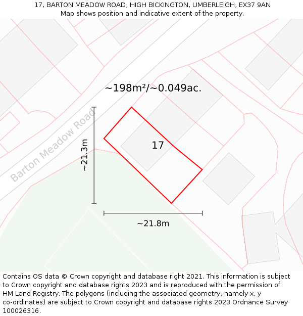 17, BARTON MEADOW ROAD, HIGH BICKINGTON, UMBERLEIGH, EX37 9AN: Plot and title map