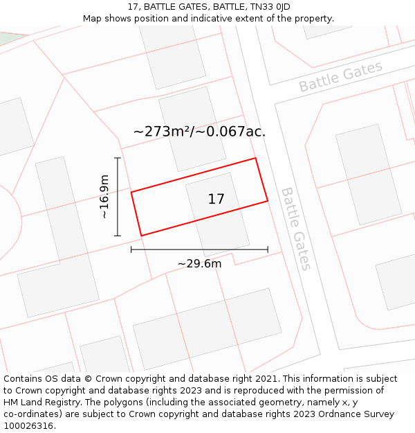 17, BATTLE GATES, BATTLE, TN33 0JD: Plot and title map