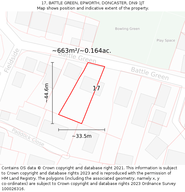 17, BATTLE GREEN, EPWORTH, DONCASTER, DN9 1JT: Plot and title map