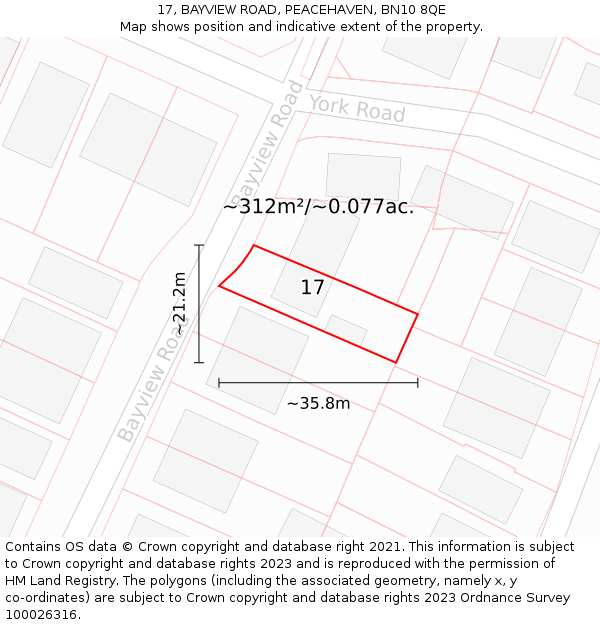 17, BAYVIEW ROAD, PEACEHAVEN, BN10 8QE: Plot and title map