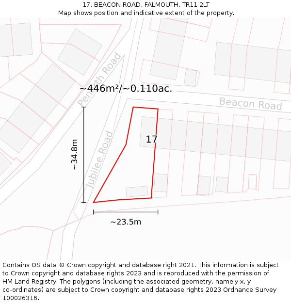 17, BEACON ROAD, FALMOUTH, TR11 2LT: Plot and title map