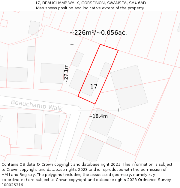 17, BEAUCHAMP WALK, GORSEINON, SWANSEA, SA4 6AD: Plot and title map