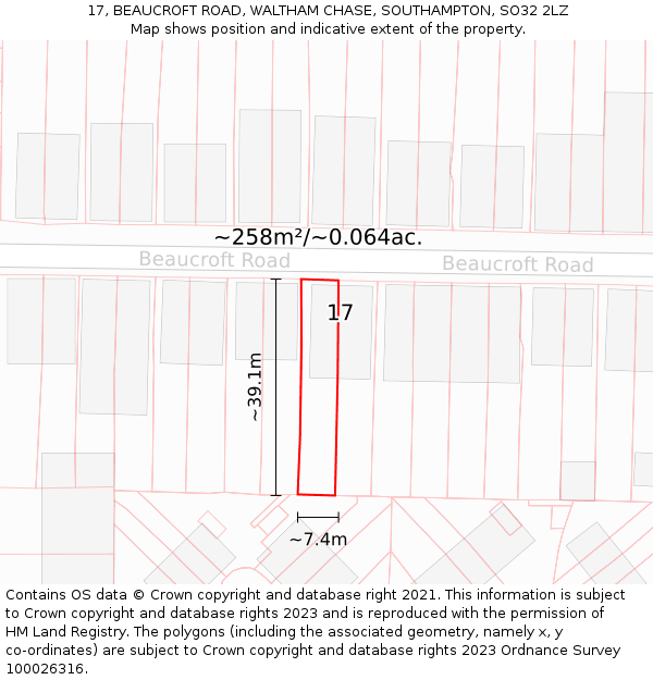 17, BEAUCROFT ROAD, WALTHAM CHASE, SOUTHAMPTON, SO32 2LZ: Plot and title map