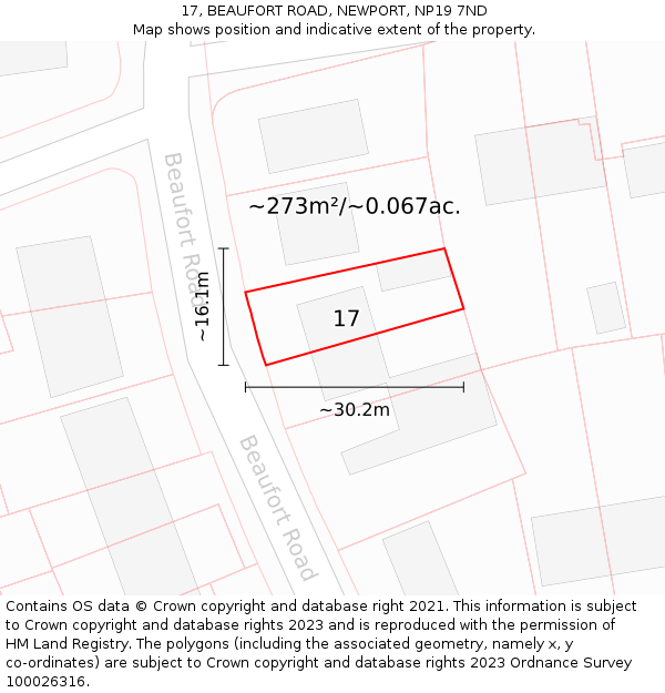 17, BEAUFORT ROAD, NEWPORT, NP19 7ND: Plot and title map