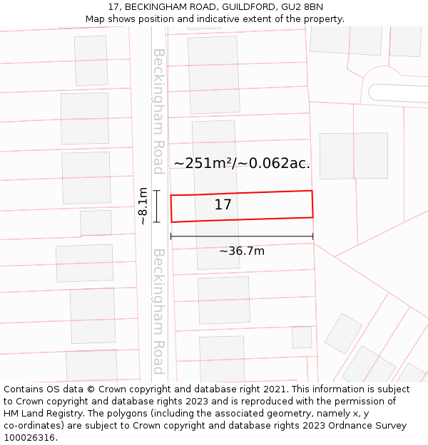 17, BECKINGHAM ROAD, GUILDFORD, GU2 8BN: Plot and title map