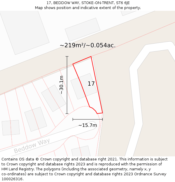 17, BEDDOW WAY, STOKE-ON-TRENT, ST6 6JE: Plot and title map