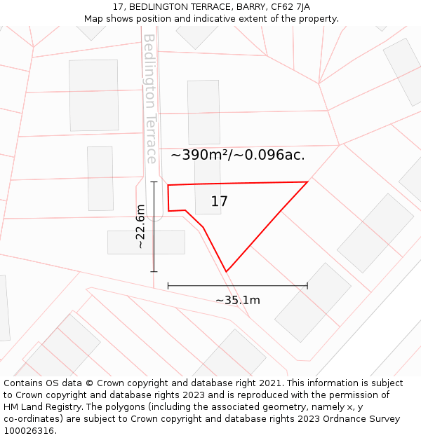 17, BEDLINGTON TERRACE, BARRY, CF62 7JA: Plot and title map