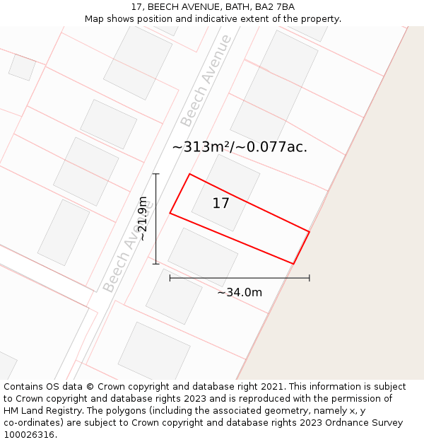 17, BEECH AVENUE, BATH, BA2 7BA: Plot and title map