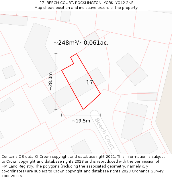 17, BEECH COURT, POCKLINGTON, YORK, YO42 2NE: Plot and title map