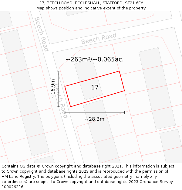 17, BEECH ROAD, ECCLESHALL, STAFFORD, ST21 6EA: Plot and title map