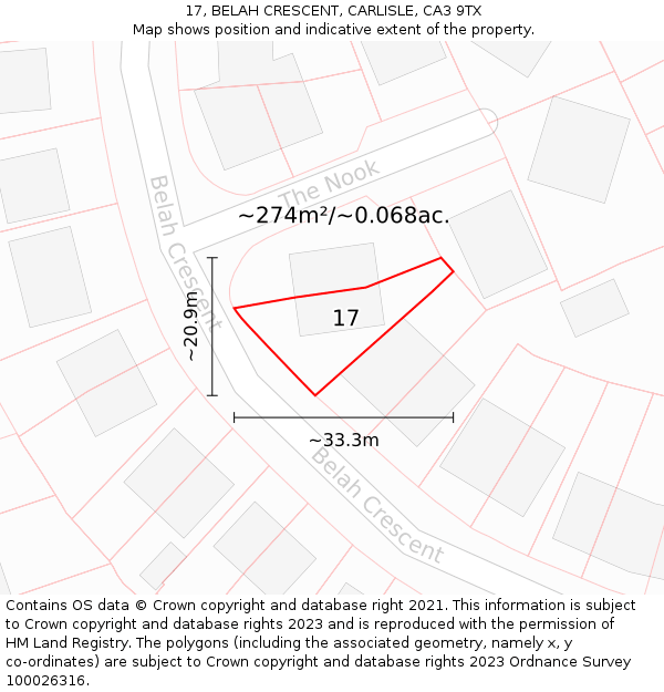 17, BELAH CRESCENT, CARLISLE, CA3 9TX: Plot and title map