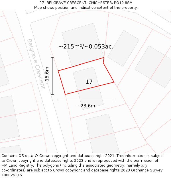 17, BELGRAVE CRESCENT, CHICHESTER, PO19 8SA: Plot and title map