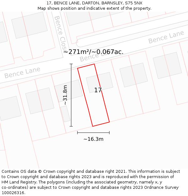 17, BENCE LANE, DARTON, BARNSLEY, S75 5NX: Plot and title map