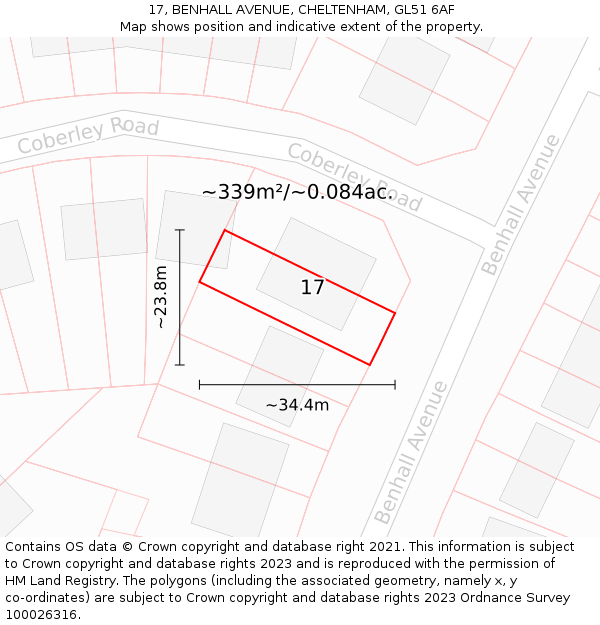 17, BENHALL AVENUE, CHELTENHAM, GL51 6AF: Plot and title map