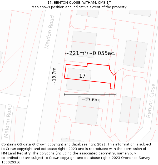 17, BENTON CLOSE, WITHAM, CM8 1JT: Plot and title map