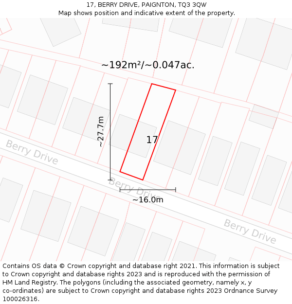 17, BERRY DRIVE, PAIGNTON, TQ3 3QW: Plot and title map
